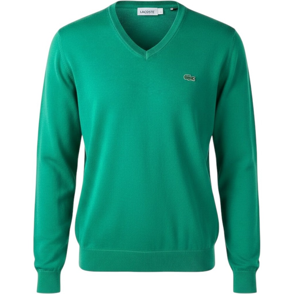 Lacoste Garment Dyed Sweater Mens 4 M Green Lightweight V Neck Alligator Logo
